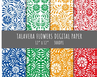 TALAVERA paper, MEXICO, Commercial use, flowers, floral, mexican paper, talavera flowers, mexican art, mexican flowers, primary colors