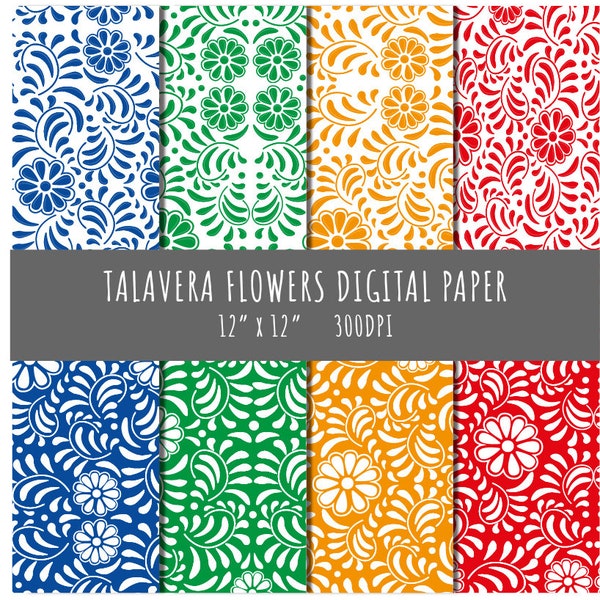 TALAVERA paper, MEXICO, Commercial use, flowers, floral, mexican paper, talavera flowers, mexican art, mexican flowers, primary colors