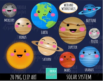 SOLAR SYSTEM clipart, commercial use, planets graphics, Space clipart, kawaii planet clip art, digital images, cute graphics, earth, school