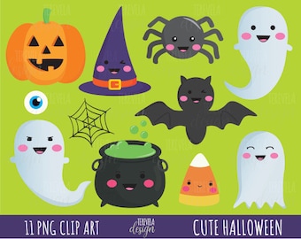 HALLOWEEN clipart, cute halloween clipart, kawaii halloween clipart, commercial use, kawaii clipart, ghost/bat/pumking/graphics