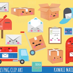 MAIL Clipart, Postamt Clipart, Kawaii Clipart, glückliche Post, Lieferung Clipart, kommerzielle Nutzung, Paket, Box, Brief, Planer Zubehör