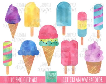 WATERCOLOR ICE CREAM clipart, summer clipart, commercial use, ice cream graphics, cute ice cream, watercolor clipart, summer images