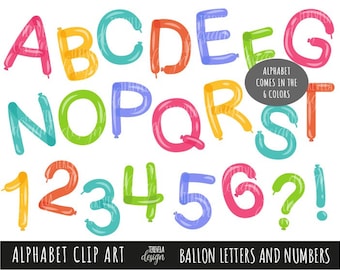 BALLOON LETTERS, balloons alphabet, party alphabet, balloons letters clipart, commercial use, celebration, balloon numbers, cute balloons