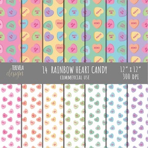RAINBOW CANDY HEART papier, Valentijnsdag papier, commercieel gebruik, regenboogharten, hart snoepjes papier, gesprekken hart, snoep, hart snoepjes
