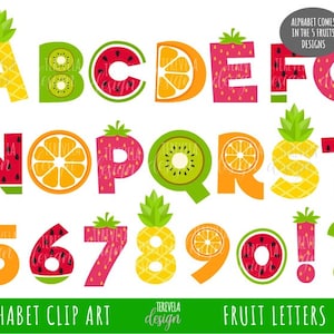 FRUIT FONTS Clipart, FRUIT Alphabet, fuente de verano, uso comercial, fresa, kiwi, piña, sandía, naranja, alfabeto de sandía