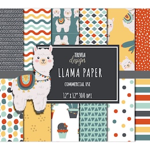 Set di carta LLAMA, lama carino, alpaca, cactus, uso commerciale, pacchetto di carta, sfondo digitale, album, carta alpaca, carta carina, web design