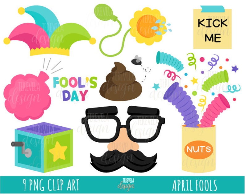 APRIL FOOL'S clipart, prank clipart, commercial use, joke clipart, funny clipart, april fools, clowns, party, jokes, fun, april 1, sale image 1