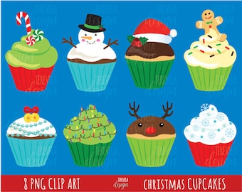 cupcakes de Noël clipart, clipart de Noël, utilisation commerciale, téléchargement instantané, Noël Kawaii, cupcakes mignons, desserts, mignon