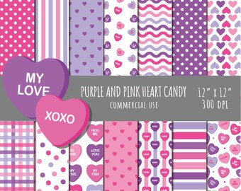 purple and pink VALENTINE'S paper, CANDY HEART paper, valentines paper, heart paper, pink, purple, conversations heart, candy, heart candies