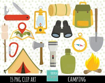 CAMP clipart, camping clipart, commercial use, outdoor clipart, camping equipment, tent, camp fire, travel, father, summer, map, back pack