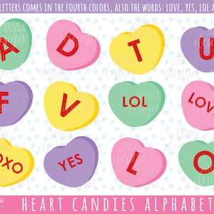 ALFABETO DE CORAÇÕES clipart, letras de corações, uso comercial, clipart de alfabeto de doces, clipart de dia dos namorados, doces de coração, fofo, doce de coração