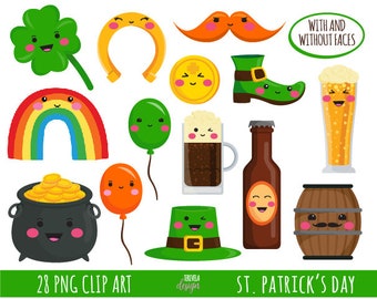 st patrick's day clipart, kawaii clipart, commercial use, IRISH clipart, kawaii graphics, beer, rainbow, cute graphics, Patrick's day, gold