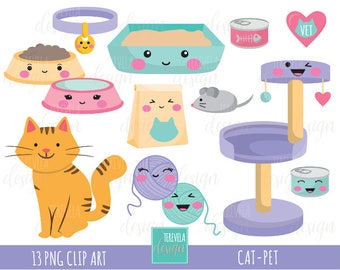CAT clipart, pet clipart, commercial use, kawaii clipart, pet food, kitty, cute cat clipart, cat toys, happy cat, mouse, pets, love cat