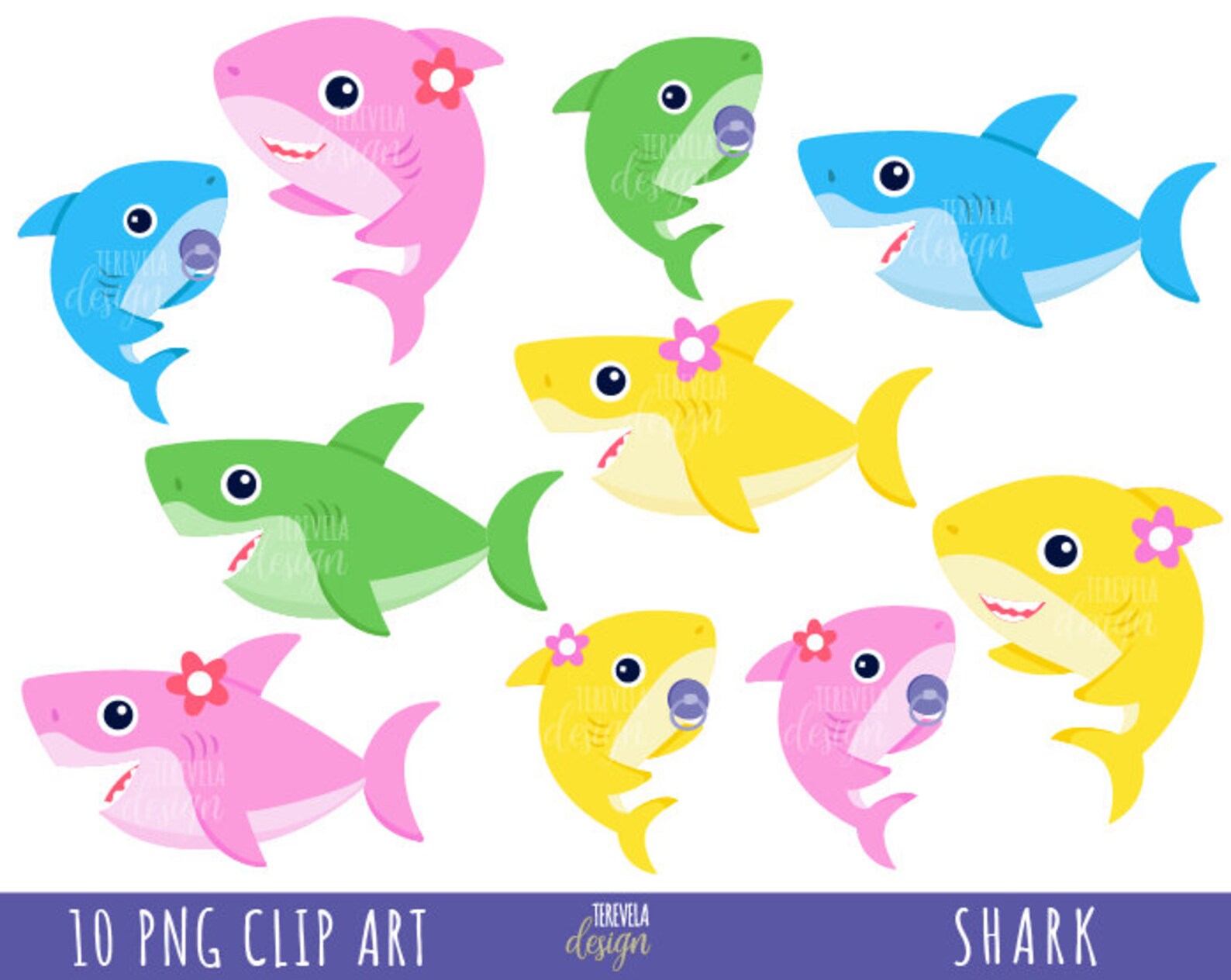 MAMA Shark Clipart BABY SHARK Clipart Family Shark - Etsy