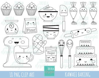 BAKING stamp, commercial use, kawaii stamp, digi stamp, kitchen digi stamp, digital image, coloring page, printable graphics, cake, cupcake