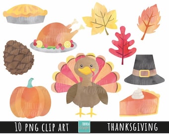 THANKSGIVING clipart, watercolor clipart, thanksgiving watercolor clipart, commercial use, turkey, FALL, pumpkin, turkey, leafs, holidays