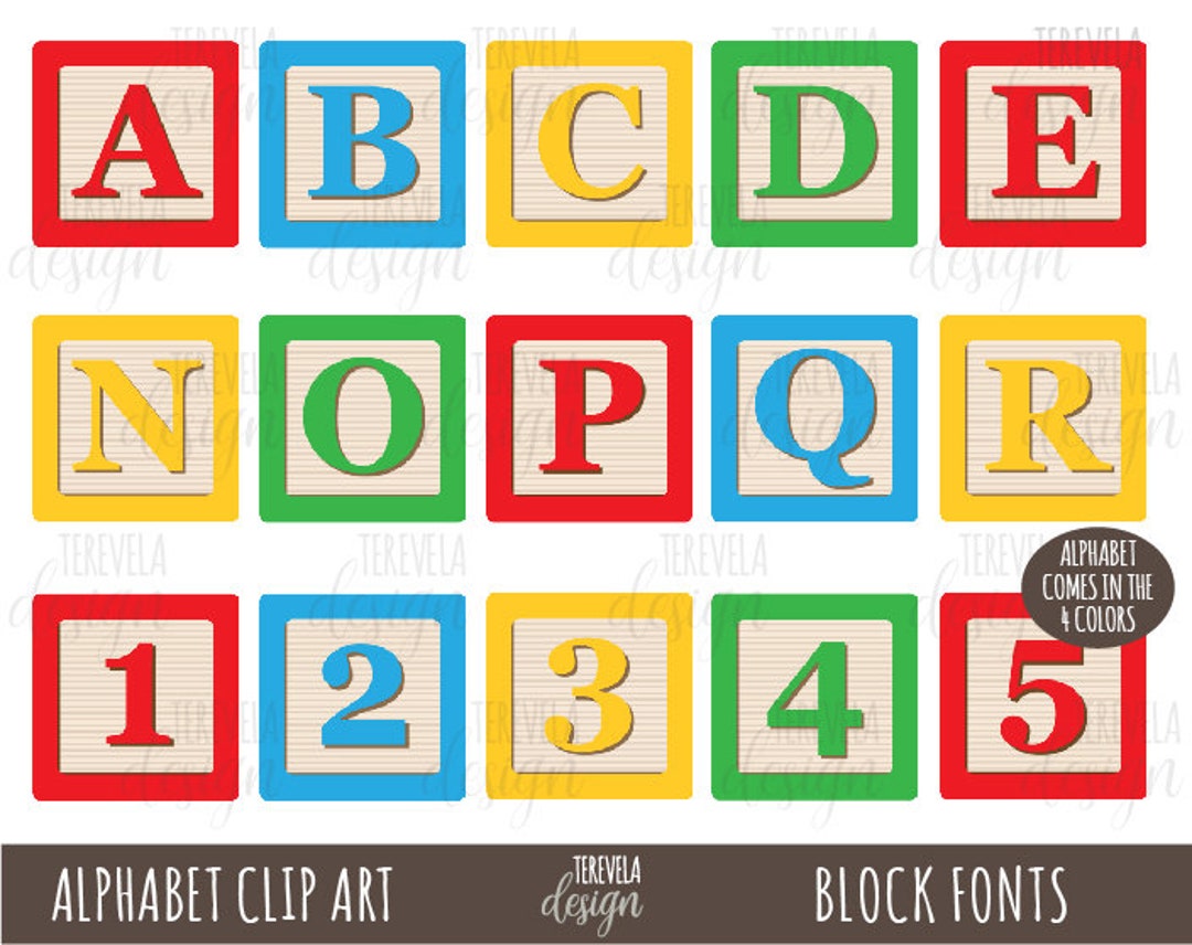 BLOCKS FONTS Clipart, Alphabet Clip Art, Kids Blocks Clip Art