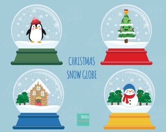 CHRISTMAS Clipart, christmas snow globe clipart, commercial use, christmas graphics,  instant download, christmas ball graphics