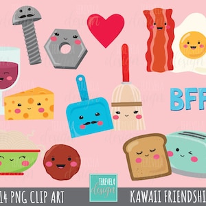 Clipart AMICI, clipart amore kawaii, abbinamento perfetto, uso commerciale, grafica carina, clipart amore, clipart San Valentino, carino