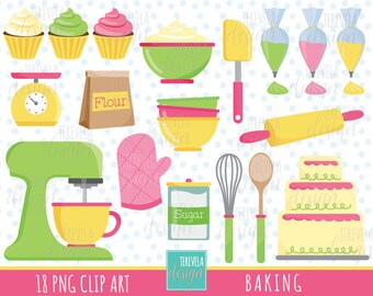 BAKING clip art, commercial use, kitchen clipart, baking tools, cupcakes, mixer, baking supplies, cute graphics, cake, food, bake, desserts