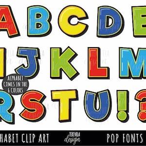 POP FONTS Clipart, comic Alphabet Clipart, pop art font, super hero font, comic style letters, pop alphabet, comic, color fonts, kids fonts