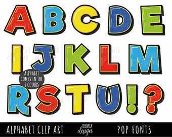 POP FONTS Clipart, comic Alphabet Clipart, pop art font, super hero font, comic style letters, pop alphabet, comic, color fonts, kids fonts