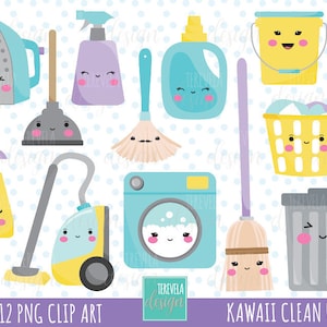 CLEANING clipart, commercial use, kawaii cleaning clipart, Laundry clipart, clean up graphics, cute, kawaii clipart, chore items, cute