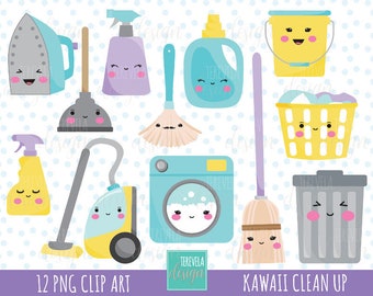 CLEANING clipart, commercial use, kawaii cleaning clipart, Laundry clipart, clean up graphics, cute, kawaii clipart, chore items, cute