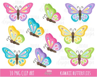 BUTTERFLIES clipart, butterfly clip art, SPRING clipart, kawaii clipart, commercial use, kawaii butterfly, cute butterflies, spring animals