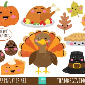 THANKSGIVING clipart, commercial use, turkey clipart, kawaii clipart, cute graphics, thanksgiving images, FALL clipart, pumpkin, turkey