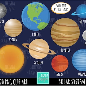 SOLAR SYSTEM clipart, commercial use, planets graphics, Space clipart, kawaii planet clip art, digital images, cute graphics, earth, school image 2