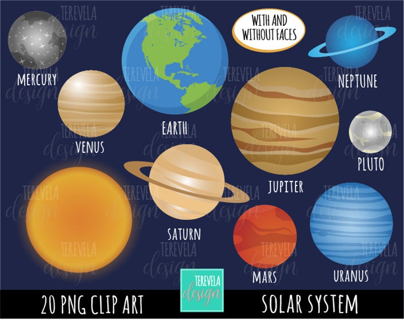 SOLAR SYSTEM clipart, commercial use, planets graphics, Space clipart, kawaii planet clip art, digital images, cute graphics, earth, school image 2