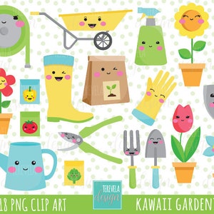 GARDEN clipart, spring clipart, kawaii clipart, commercial use, gardening clipart, kawaii, cute graphics, flowers, gardening tools, spring