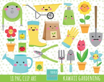 GARDEN clipart, spring clipart, kawaii clipart, commercial use, gardening clipart, kawaii, cute graphics, flowers, gardening tools, spring