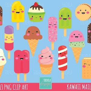 ICE CREAM clipart, grafica gelato, kawaii gelato clipart, uso commerciale, clipart kawaii, carino, dessert / grafica alimentare