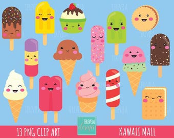 ICE CREAM clipart, ice cream graphics, kawaii ice cream clipart, commercial use, kawaii clipart, cute, dessert/food graphics