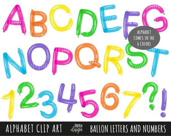 BALLOON LETTERS, balloons alphabet, balloons letters clipart, commercial use, celebration, balloon numbers, cute balloons, party alphabet