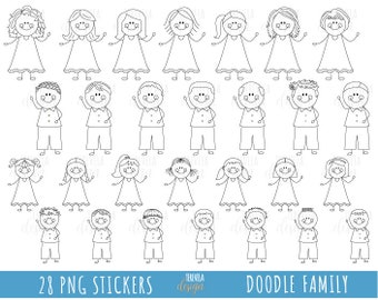 Doddle family, family stickers, family clipart, commercial use, clipart family, family bundle, Family Characters, kids illustration