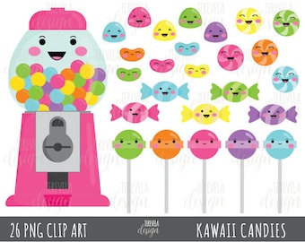 CANDY clipart, bubble gum clipart, kawaii candies clipart, pink, bubble gum machine, commercial use, candy, kawaii clipart, pink candies