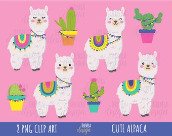 ALPACA clipart, lama clipart, commercieel gebruik, lama clipart, dierlijke clipart, lama graphics, kawaii lama, schattige alpaca, cactus, schattig, boho