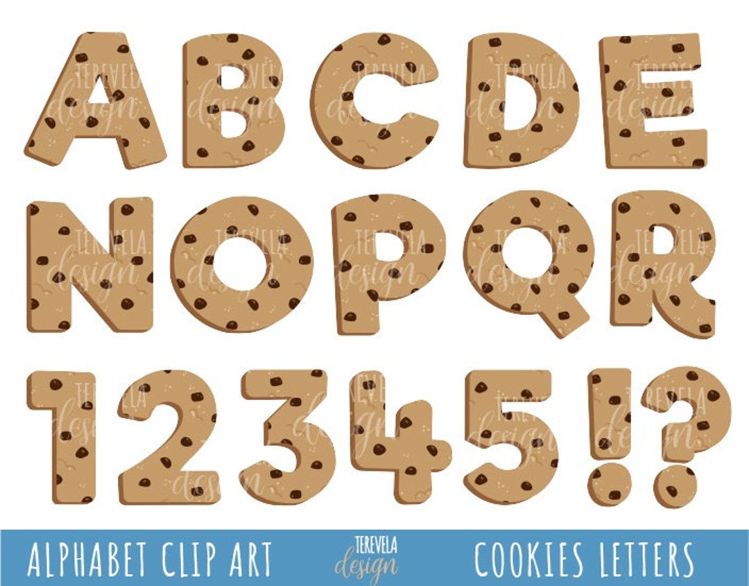 COOKIES ALPHABET Clipart, Cookie Alphabet, Chocolate Chips Letters