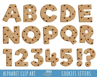 COOKIES ALPHABET Clipart, cookie alphabet, chocolate chips letters, commercial use, cookies letters, cookies number, cookie clipart, cute