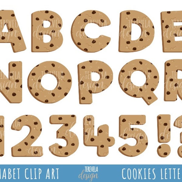 COOKIES ALPHABET Clipart, cookie alphabet, chocolate chips letters, commercial use, cookies letters, cookies number, cookie clipart, cute