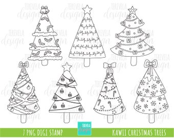 CHRISTMAS TREES stamp, commercial use, christmas stamps, christmas tree digi stamp, digital image, coloring page, christmas trees