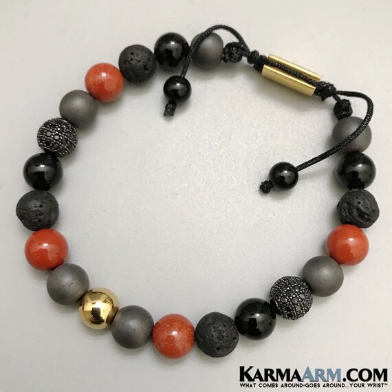 Reiki Healing Chakra Meditation Yoga Jewelry Matte Black Onyx KarmaArm Drive: Black Onyx Stretch Bracelets Twine