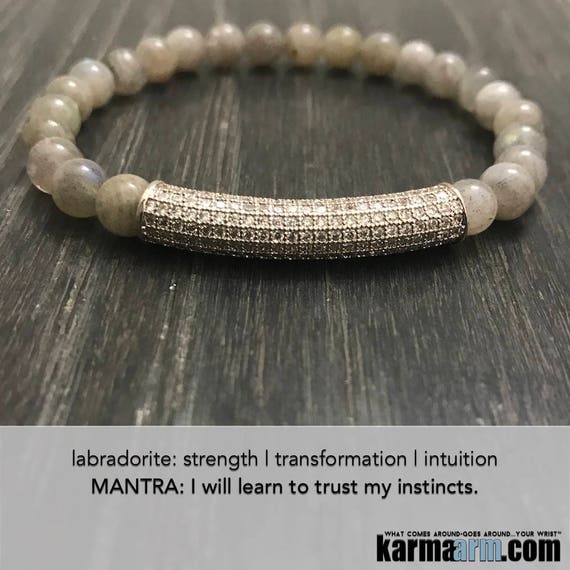 Yoga Chakra Meditation Stretch Jewelry Labradorite Pave Reiki Boho Beaded Bracelet KarmaArm Intuition