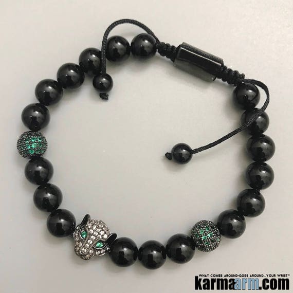 Courage Sapphire Yoga Reiki Healing Energy Boho Beaded Meditation Jewelry Black Onyx KarmaArm Black Panther Bracelet