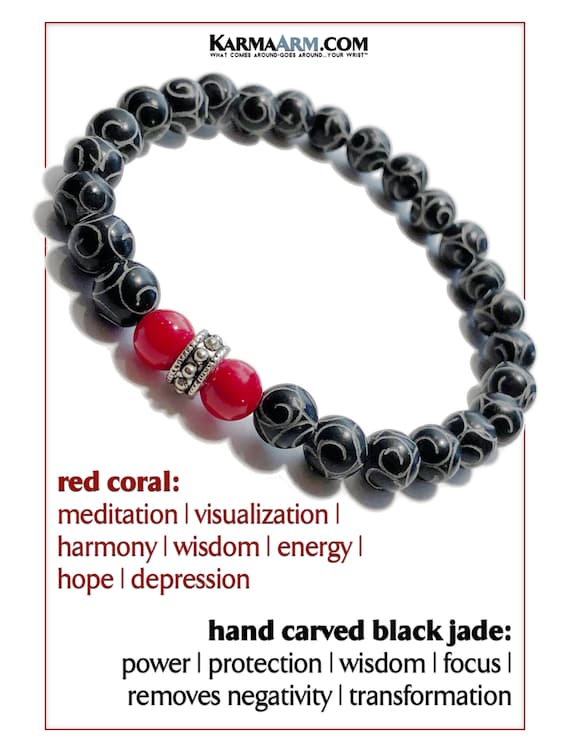 KarmaArm Calming Bracelet Natural White Jade Calm Hematite Beaded Meditation Spiritual Stretch Mantra Reiki Healing Energy Boho Chakra Wrap Yoga Buddhist Jewelry /& Gemstone Gifts