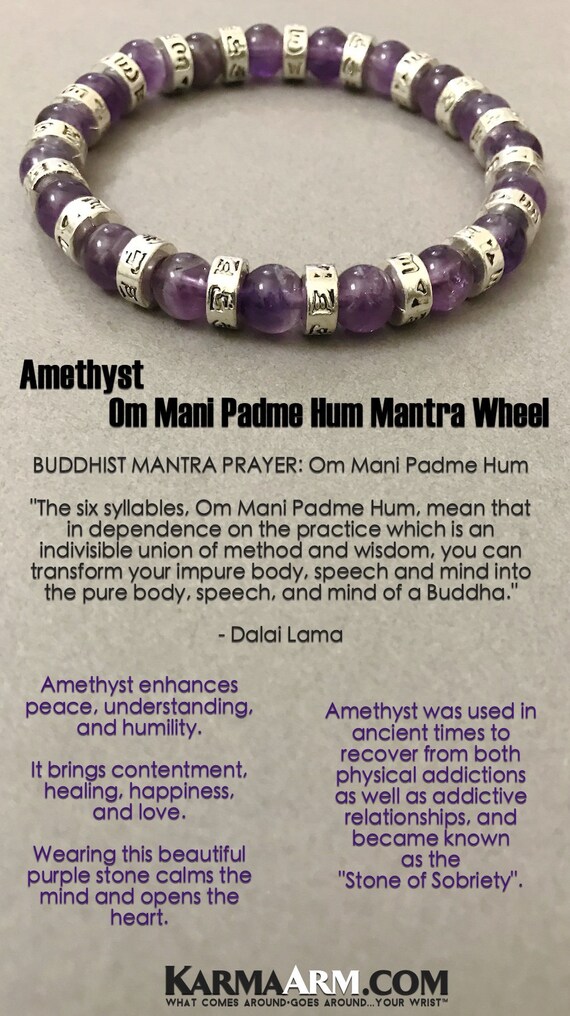Om Mani Padme Hum Buddhist Mantra Bracelet Gold Mantra Prayer Wheel Reiki Chakra Yoga Meditation Jewelry Natural Amethyst Gemstone