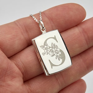 Sterling Silver Rectangle Locket Necklace With Photo,custom Engraving ...